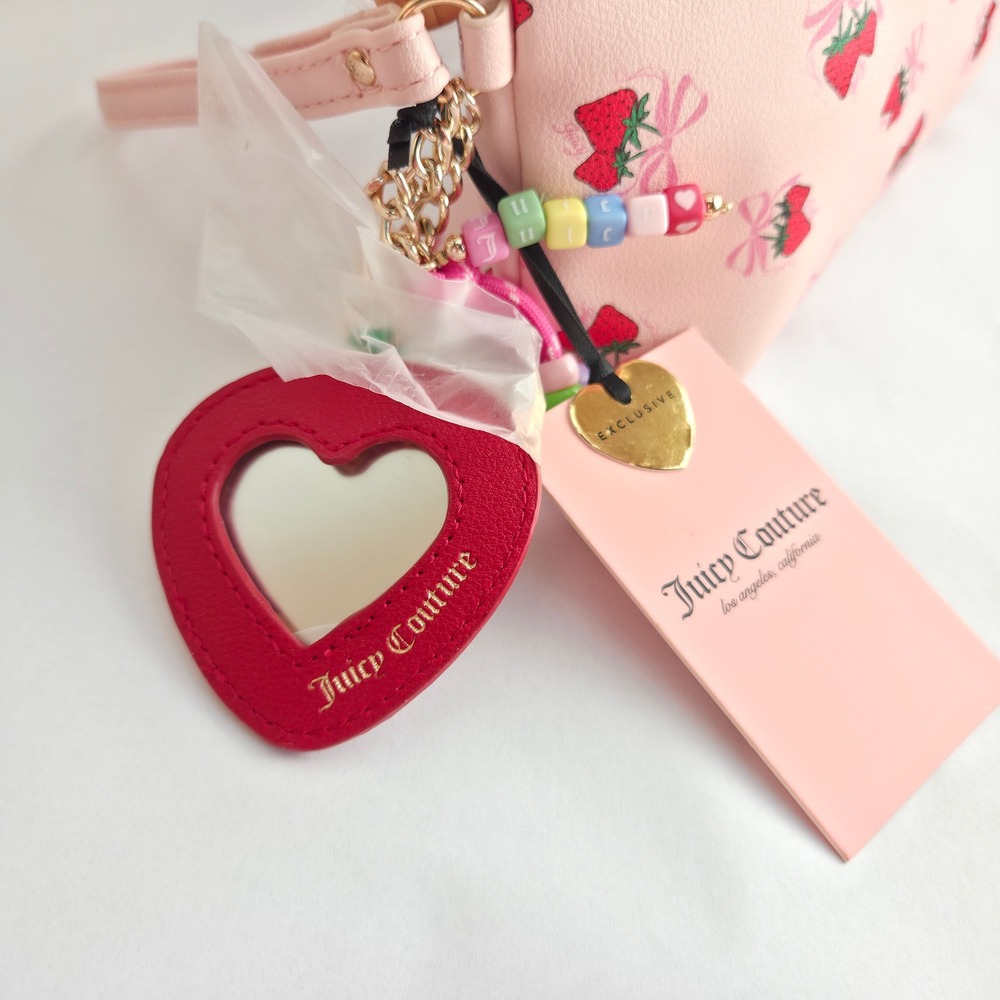 Juicy Couture Wristlet Pouch Womens OS Pink NWT Strawberry Bow Print Makeup Bag - Picture 14 of 16
